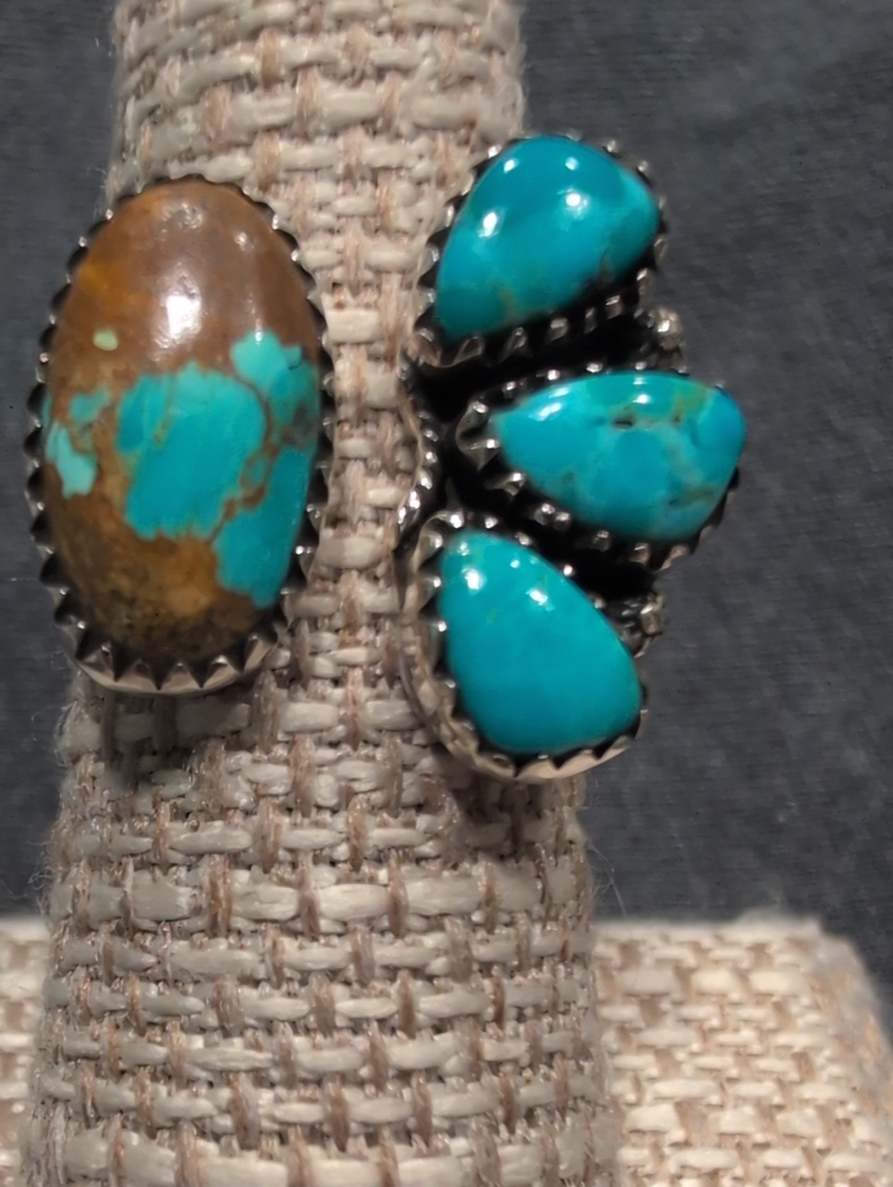 Turquoise Gemstone Cluster Adjustable Ring - Blue Turquoise - Picture 2 of 3